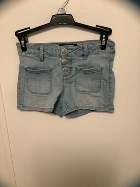 Blue Spice .Light Blue Denim Women's Shorts - Casual High-Rise Button Front
